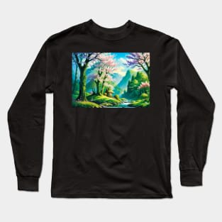 Fairy House Landscape in Spring Long Sleeve T-Shirt